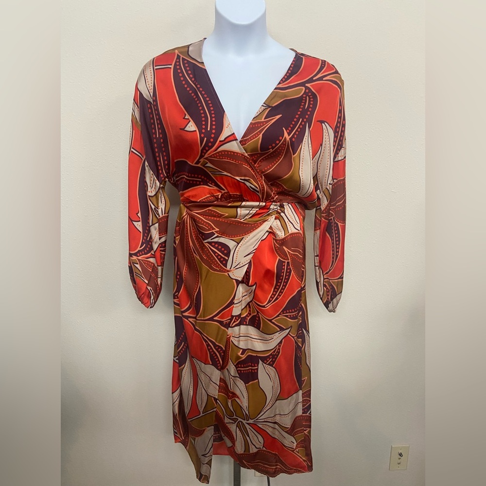 Anthropologie Red and Brown Patterned Dress